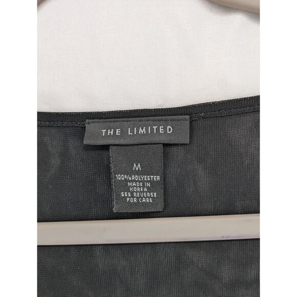 The Limited Sheer Blouse M Black Pleated Long Open Sleeve Crew Neck Shirt Office - Picture 5 of 9